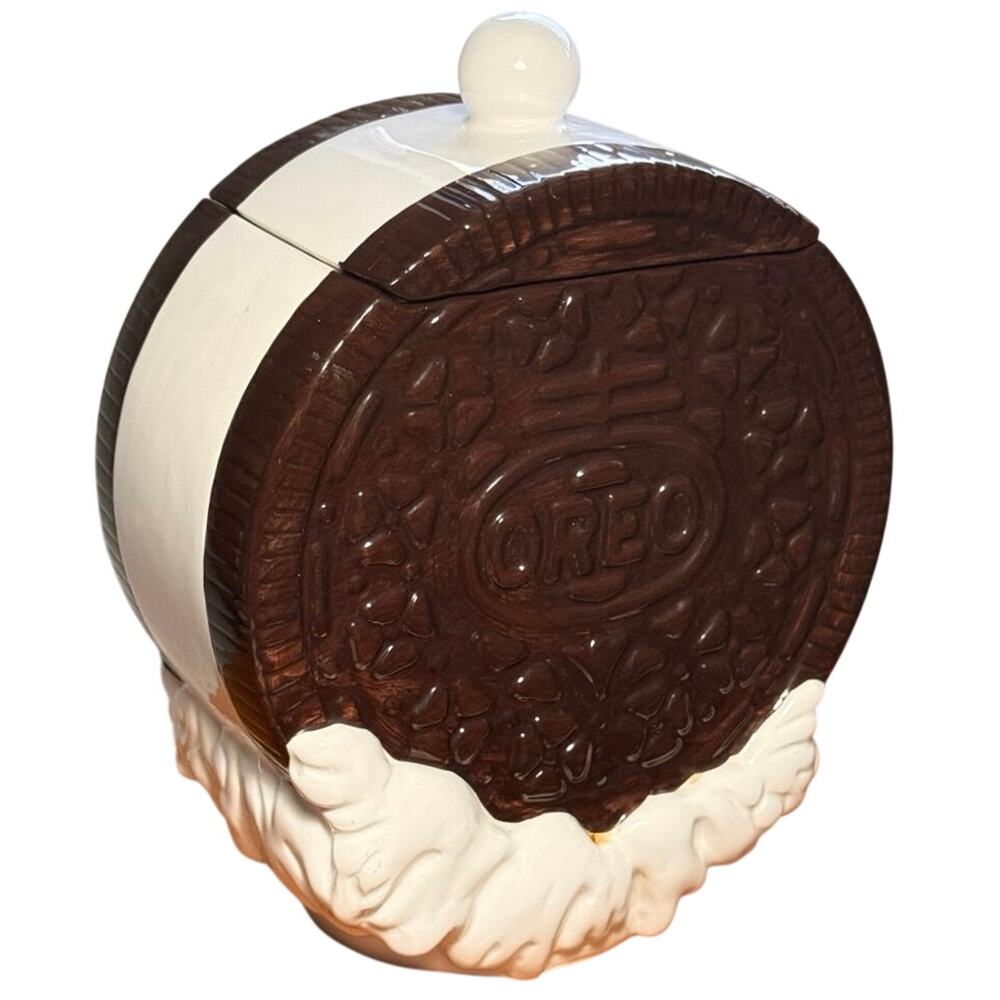 Vintage Nabisco Oreo Ceramic Cookie Jar Canister Milk Splash Houston Harvest